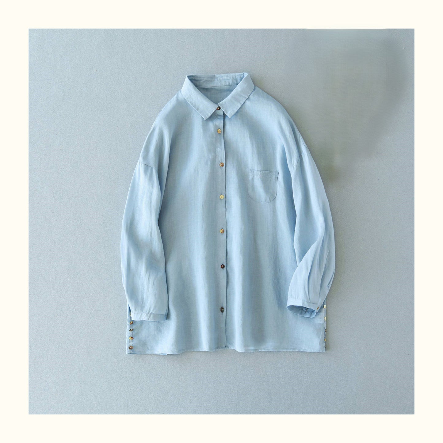 6色展開◇ゆったりシルエット◇ラミー ドロップショルダー 9分丈シャツ ブラウス ◇