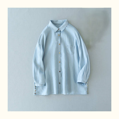 6色展開◇ゆったりシルエット◇ラミー ドロップショルダー 9分丈シャツ ブラウス ◇