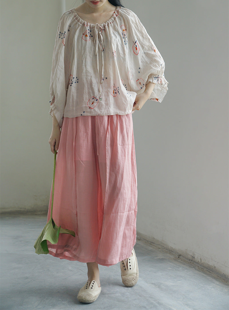 △薄手生地で夏場にピッタリ▽ラミー 8分丈ブラウス シャツ△