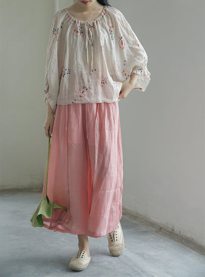 △薄手生地で夏場にピッタリ▽ラミー 8分丈ブラウス シャツ△