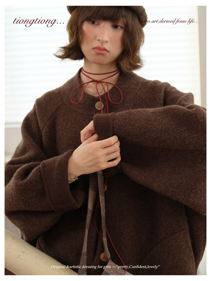 ◇ダブルフェイスウールで暖か ラグランスリーブゆったり コート◇