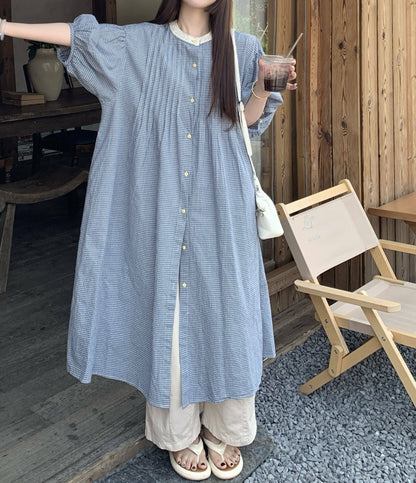 ☆ゆったりシルエット パフスリーブ ギンガムチェック ワンピース☆S～XLサイズ