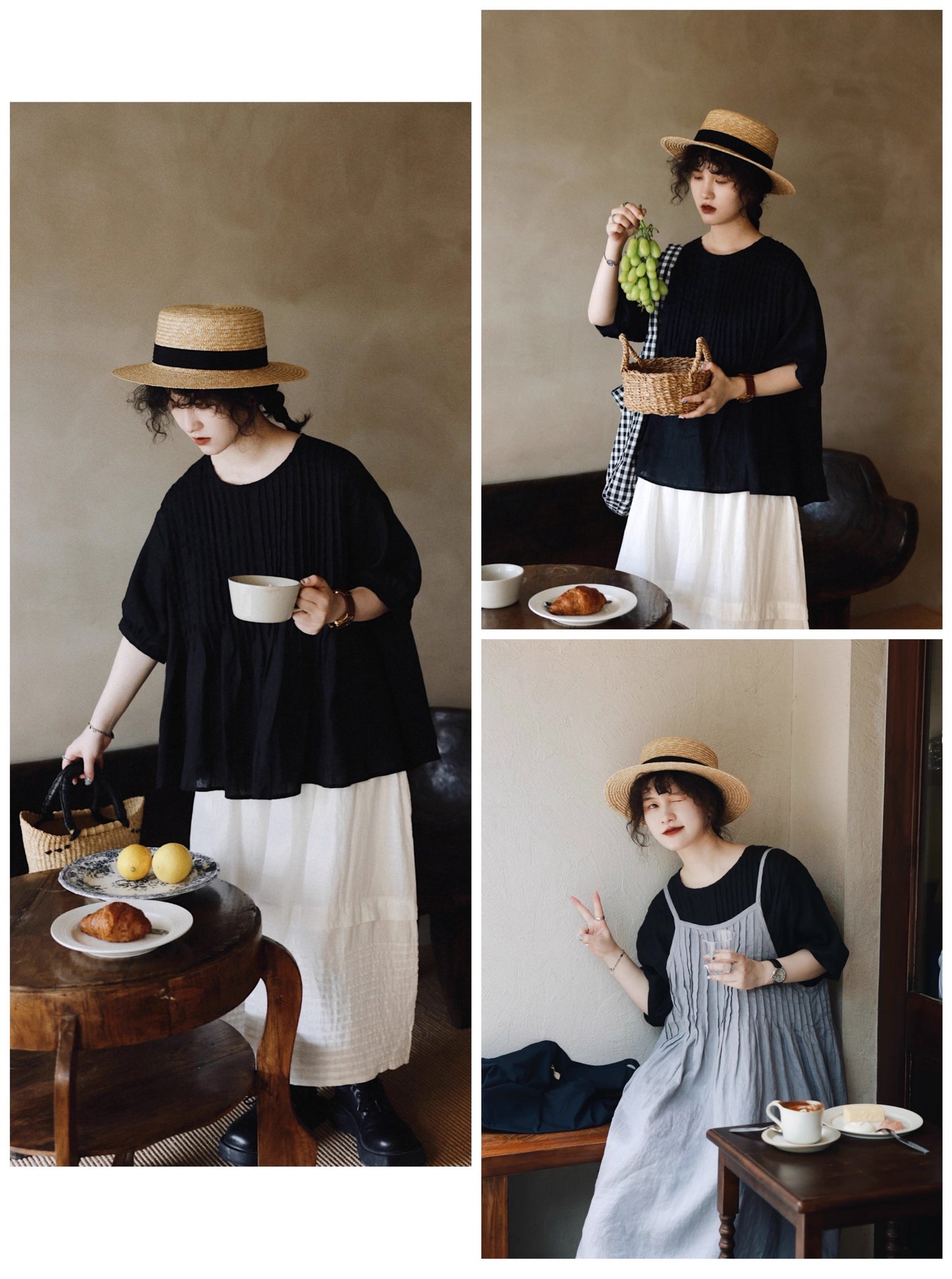 ☆品のあるピンタック＆ギャザー☆リネンシャツ☆