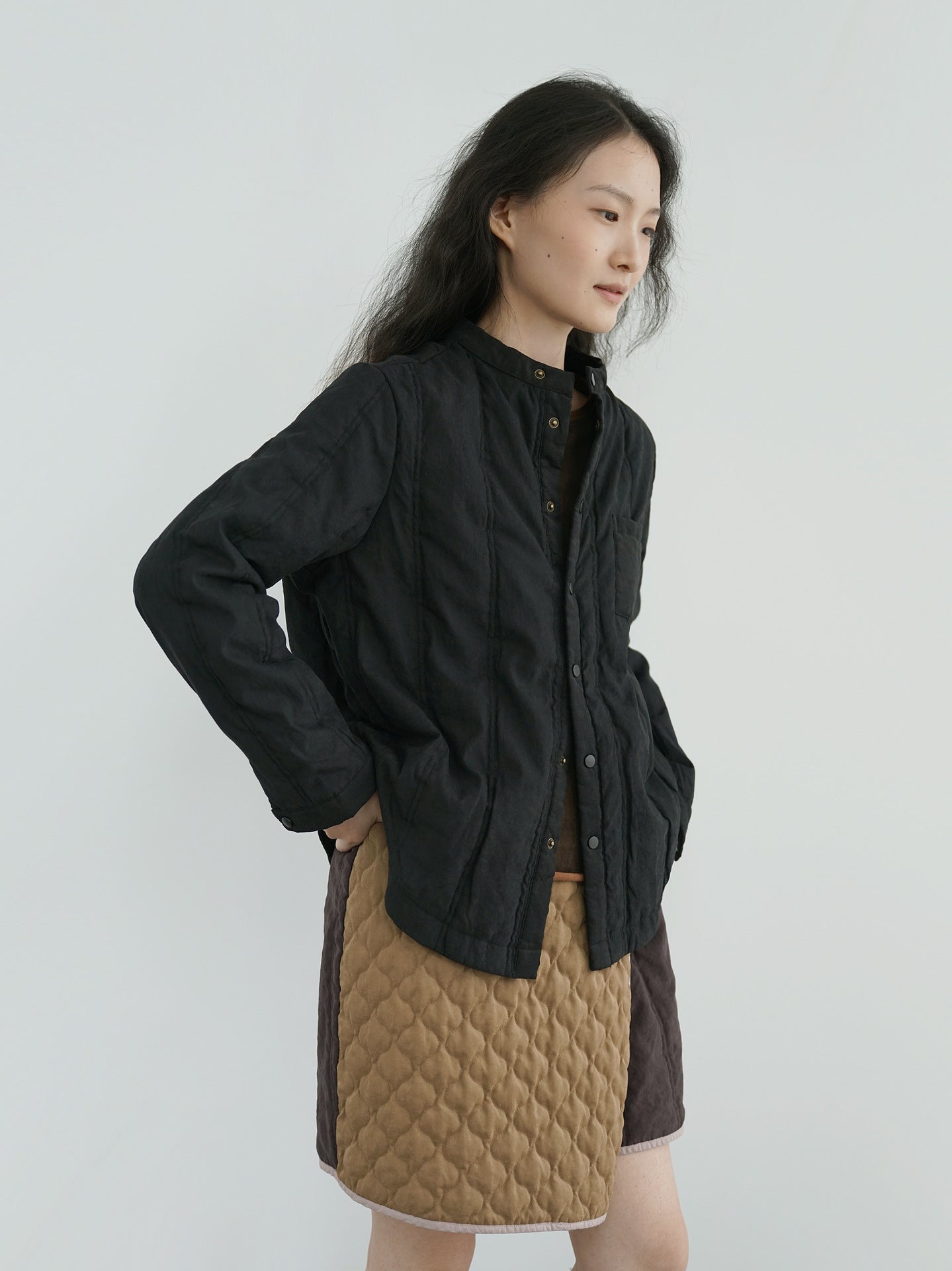 6色展開★中綿バンドカラーシャツ★