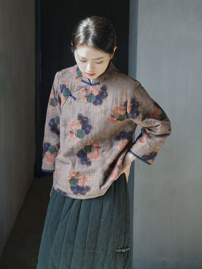 3色展開◇美しいオリエンタルプリント コットン中綿入りで保温性もある◇総柄ジャケット◇