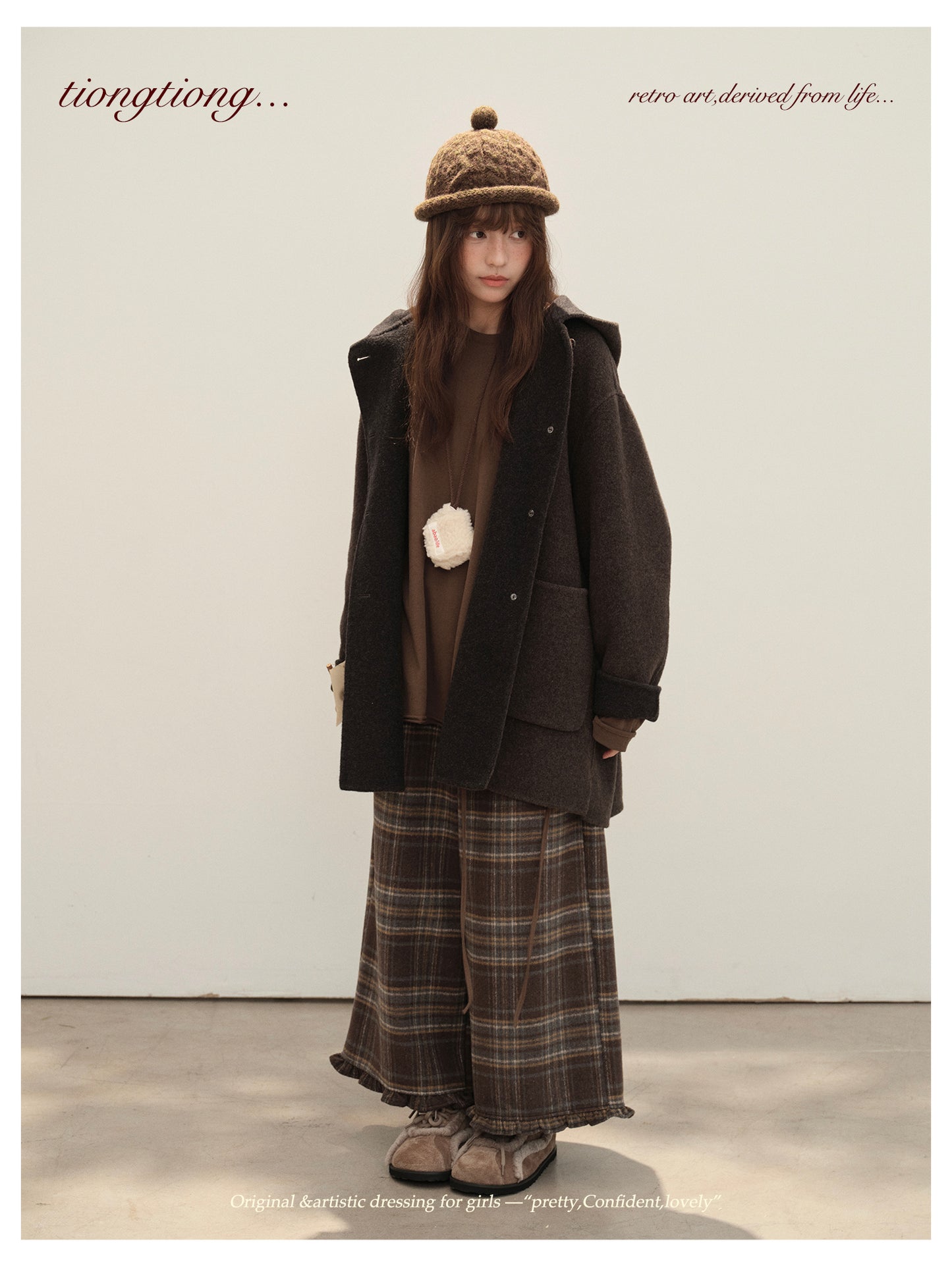 3色展開◇ダブルフェイス カシミア×メリノウールで暖かドロップショルダーゆったり フーディーコート◇