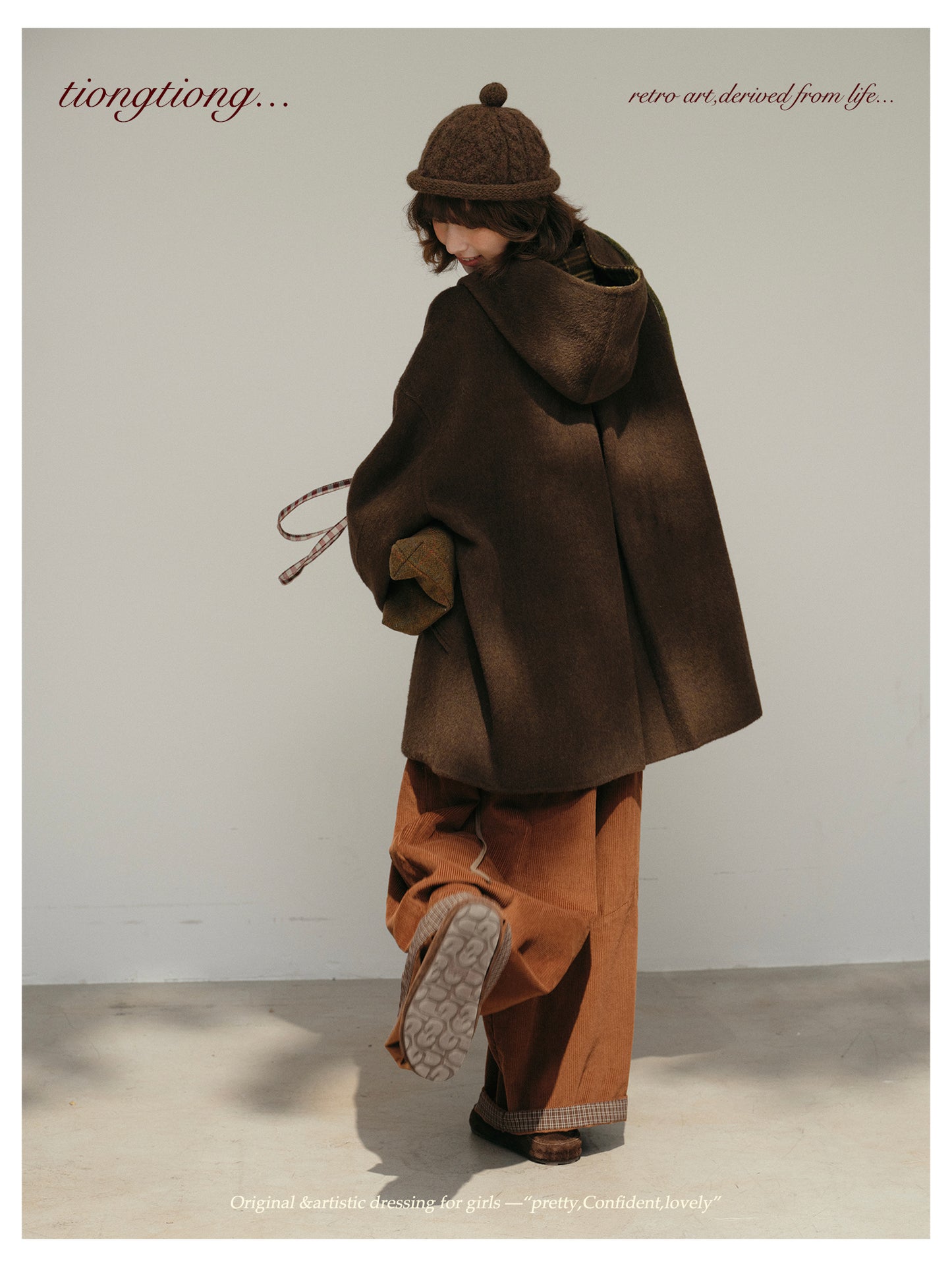 ２色展開◇ダブルフェイスウール×ヤク×シルクで暖かドロップショルダーゆったり フーディーコート◇