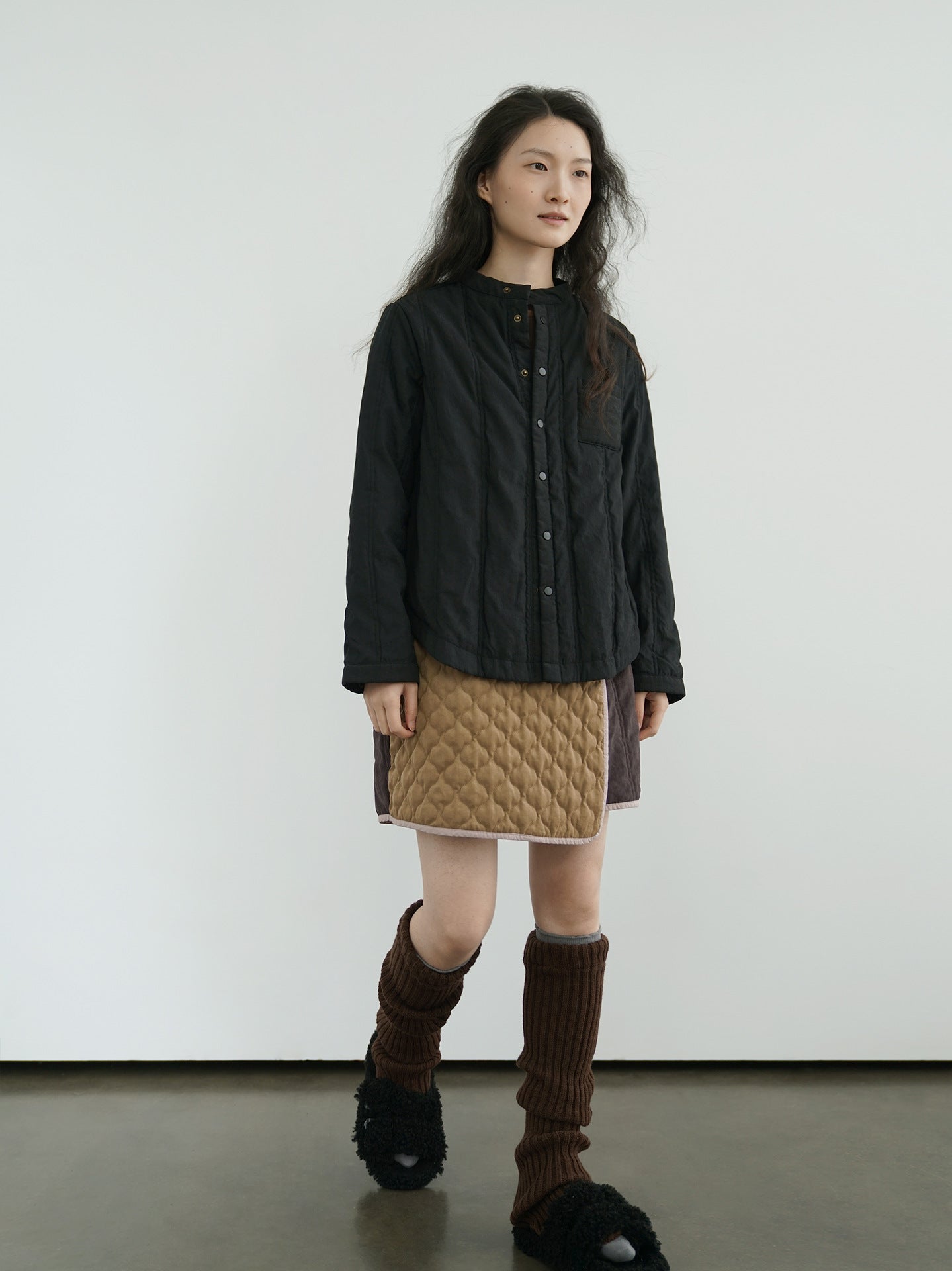 6色展開★中綿バンドカラーシャツ★