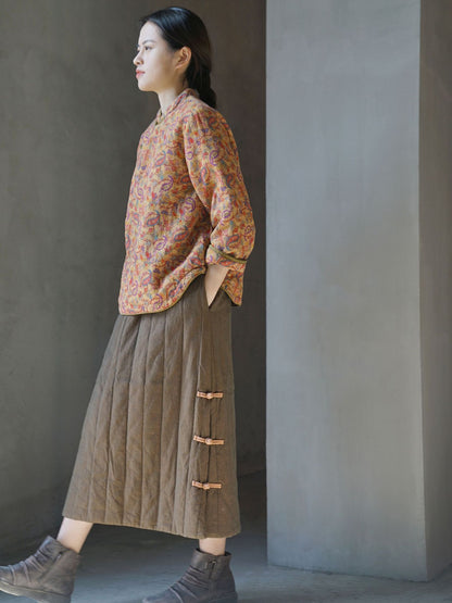 3色展開◇美しいオリエンタルプリント コットン中綿入りで保温性もある◇総柄ジャケット◇