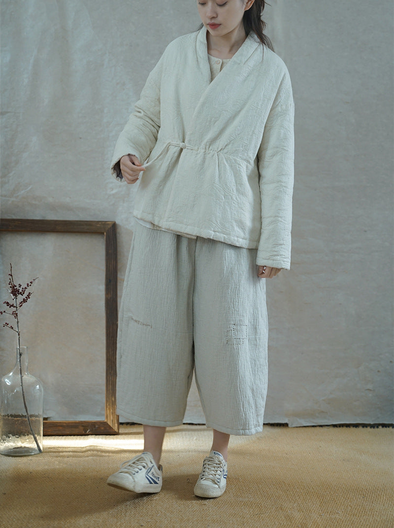 ◇ジャガードコットン中綿ノーカラージャケット◇