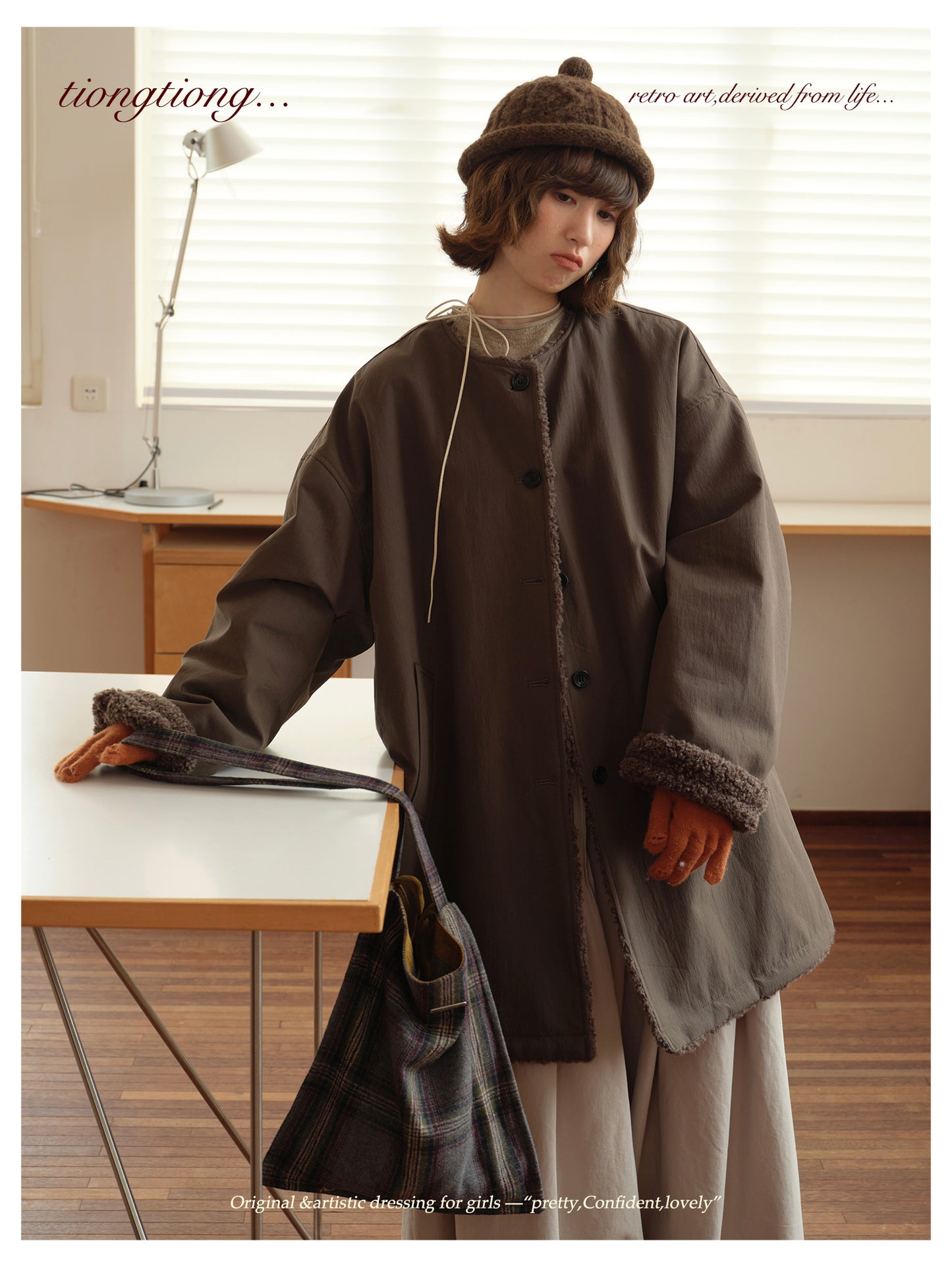 △裏地はたっぷりボアで暖か ドロップショルダーゆったり  ノーカラーコート△