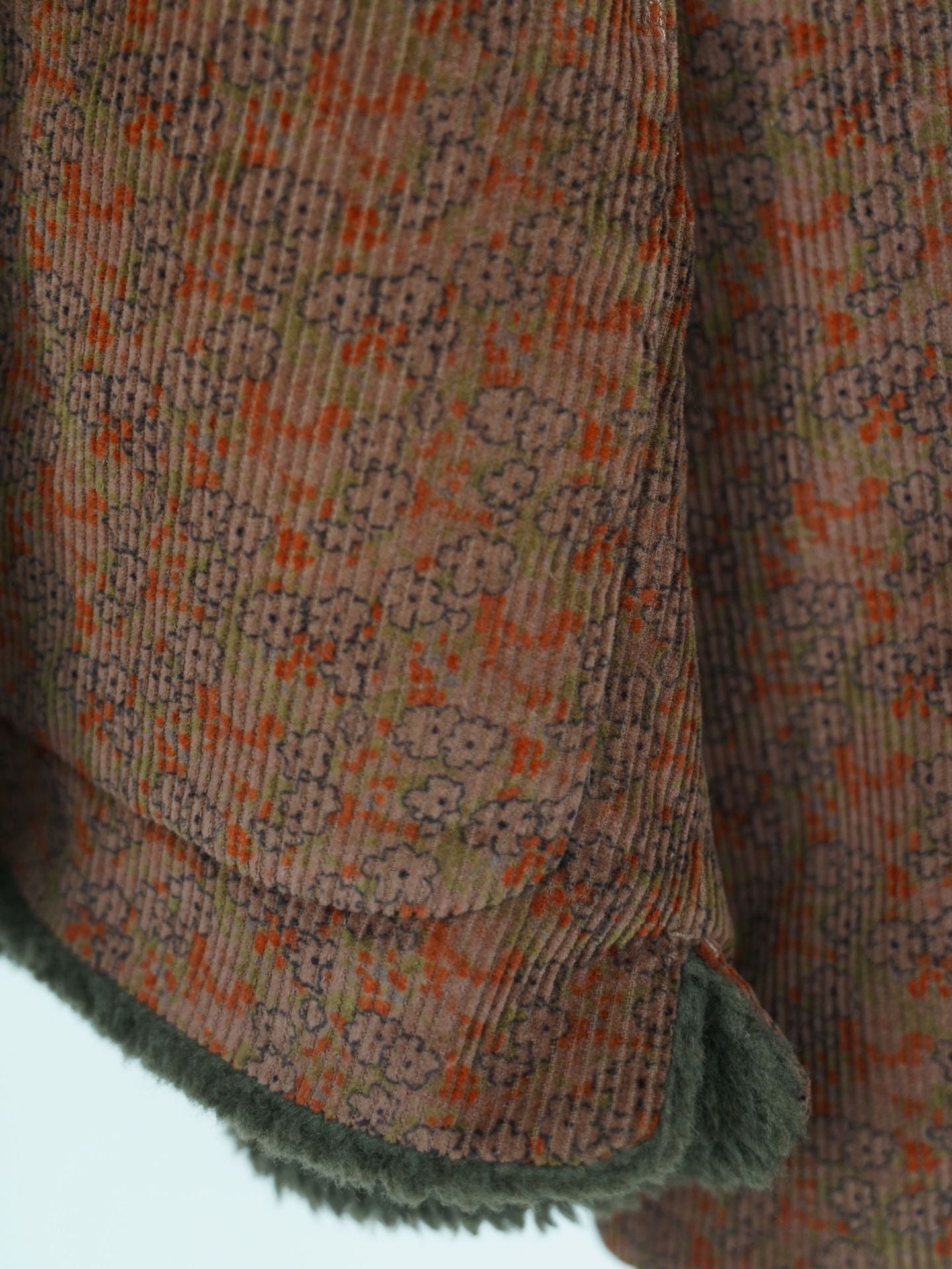 小ぶりなフラワープリントが可愛い◇コーデュロイ ボア裏地 オリエンタル ドロップショルダージャケット◇