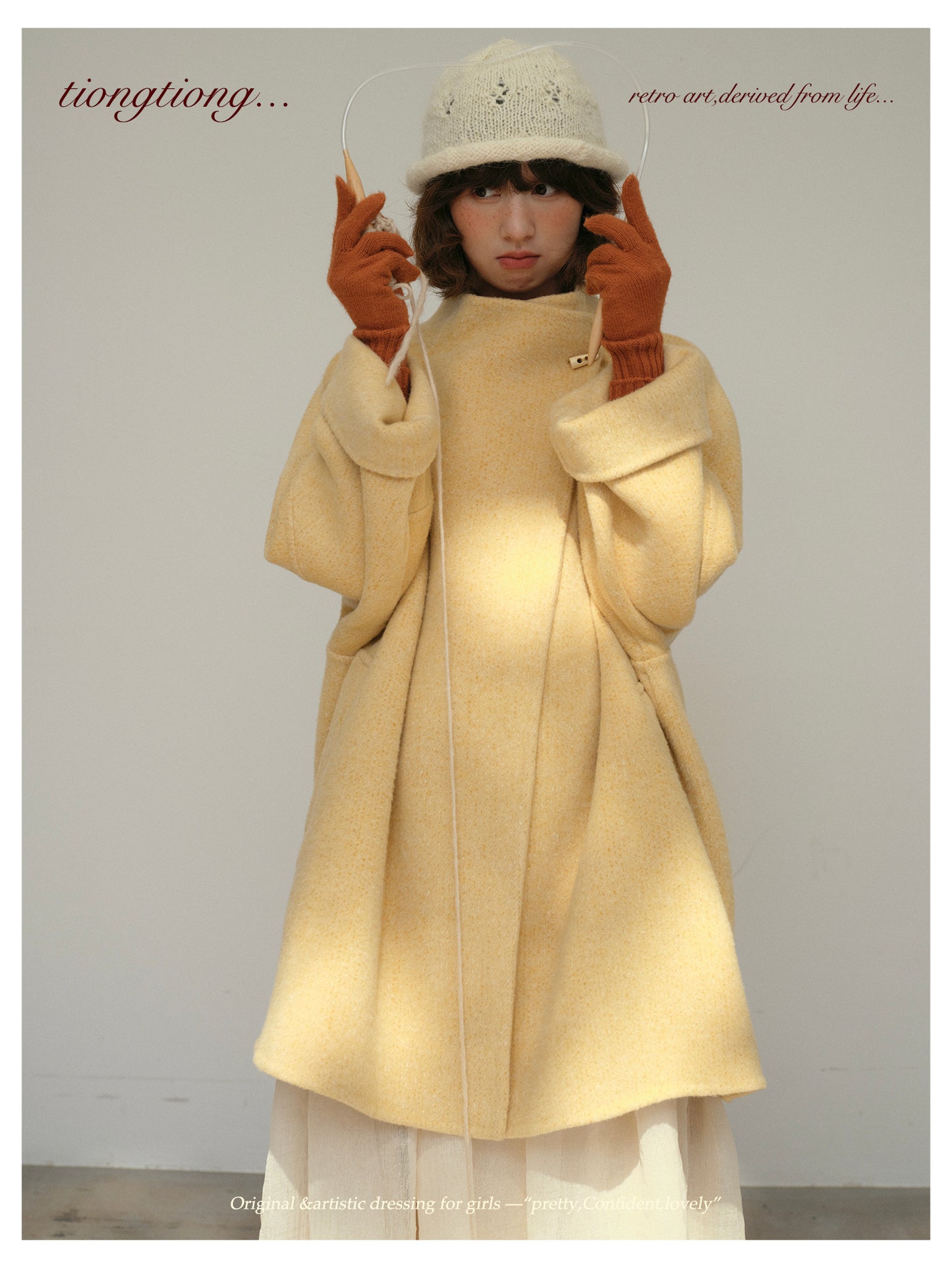 3色展開◇ダブルフェイス ウール×キャメルウールで暖かドロップショルダーゆったりコート◇バッグ付き