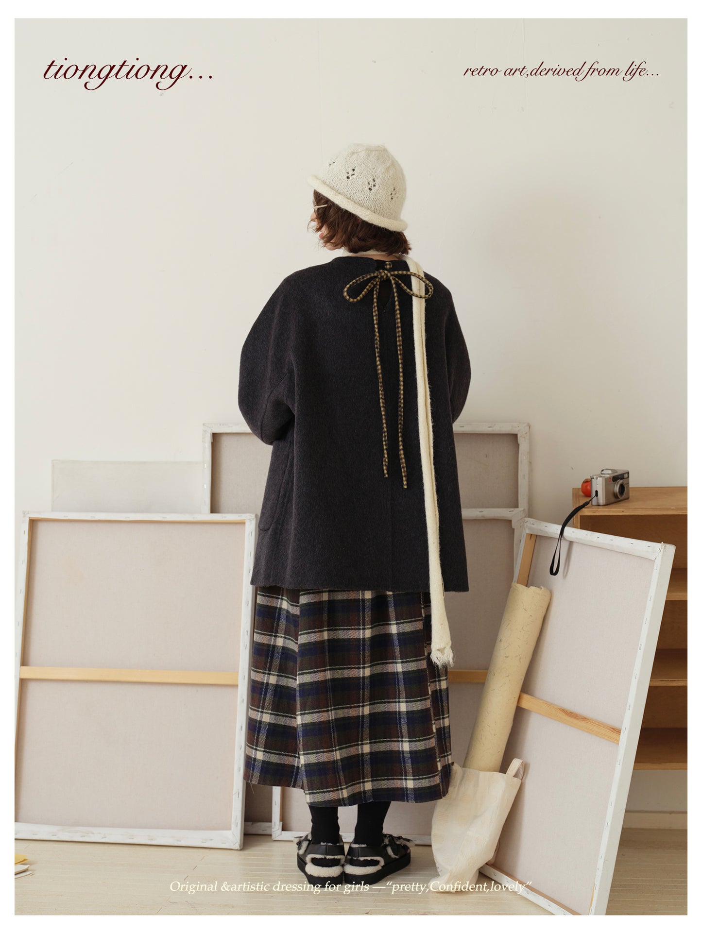 △ダブルフェイスウール×キャメルで暖か ドロップショルダーゆったり  ノーカラーコート△