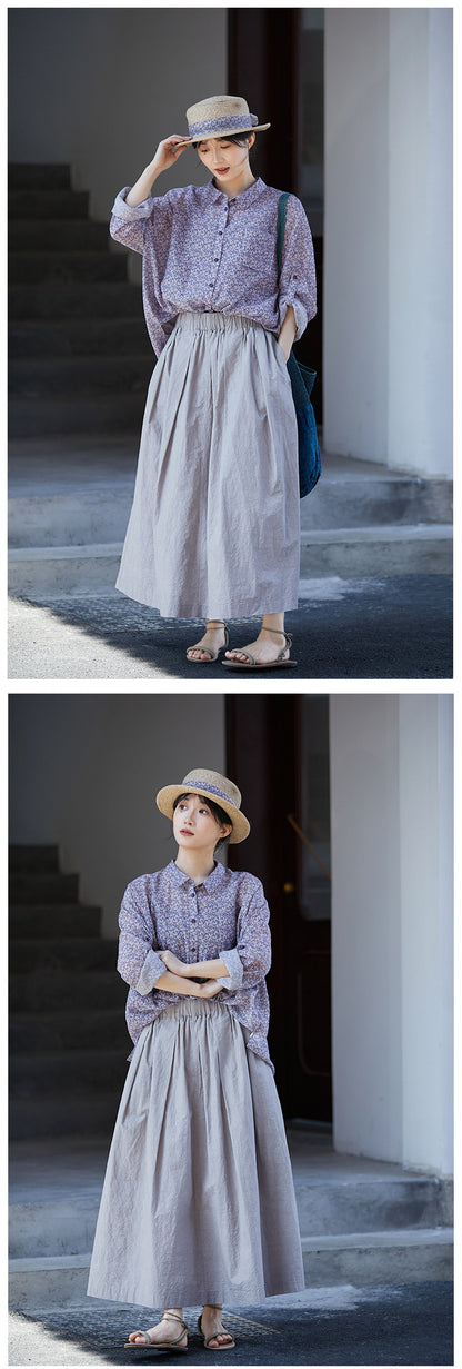 ◇小花柄で品のあるゆったりシルエット ドロップショルダーコットンシルクシャツ◇M/Lサイズ