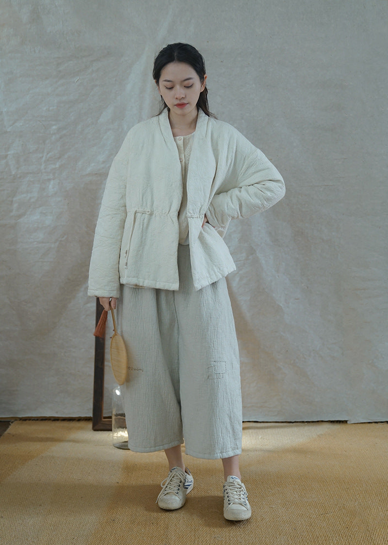 ◇ジャガードコットン中綿ノーカラージャケット◇