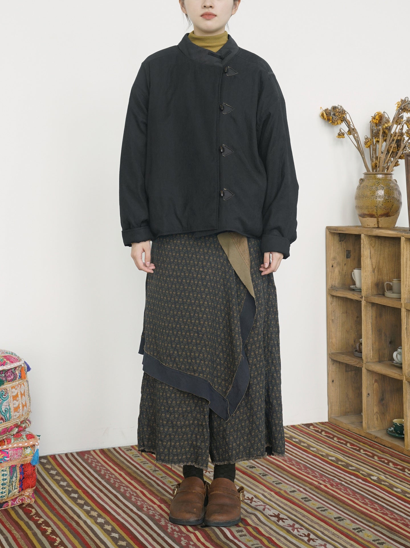 ２色展開◇軽量  暖か ドロップショルダー スタンドカラー 中綿ジャケット◇