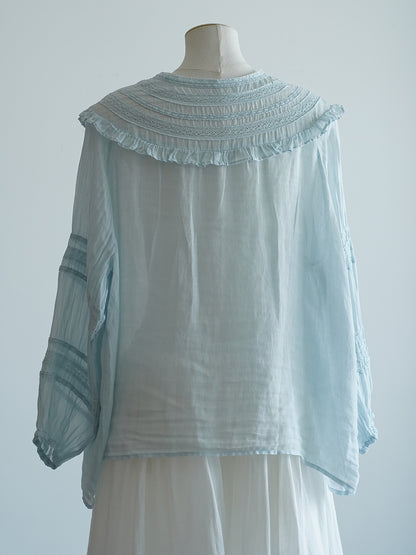 2色展開◇夏にぴったり 上品なフリル＆レース装飾 ラミー ブラウス◇