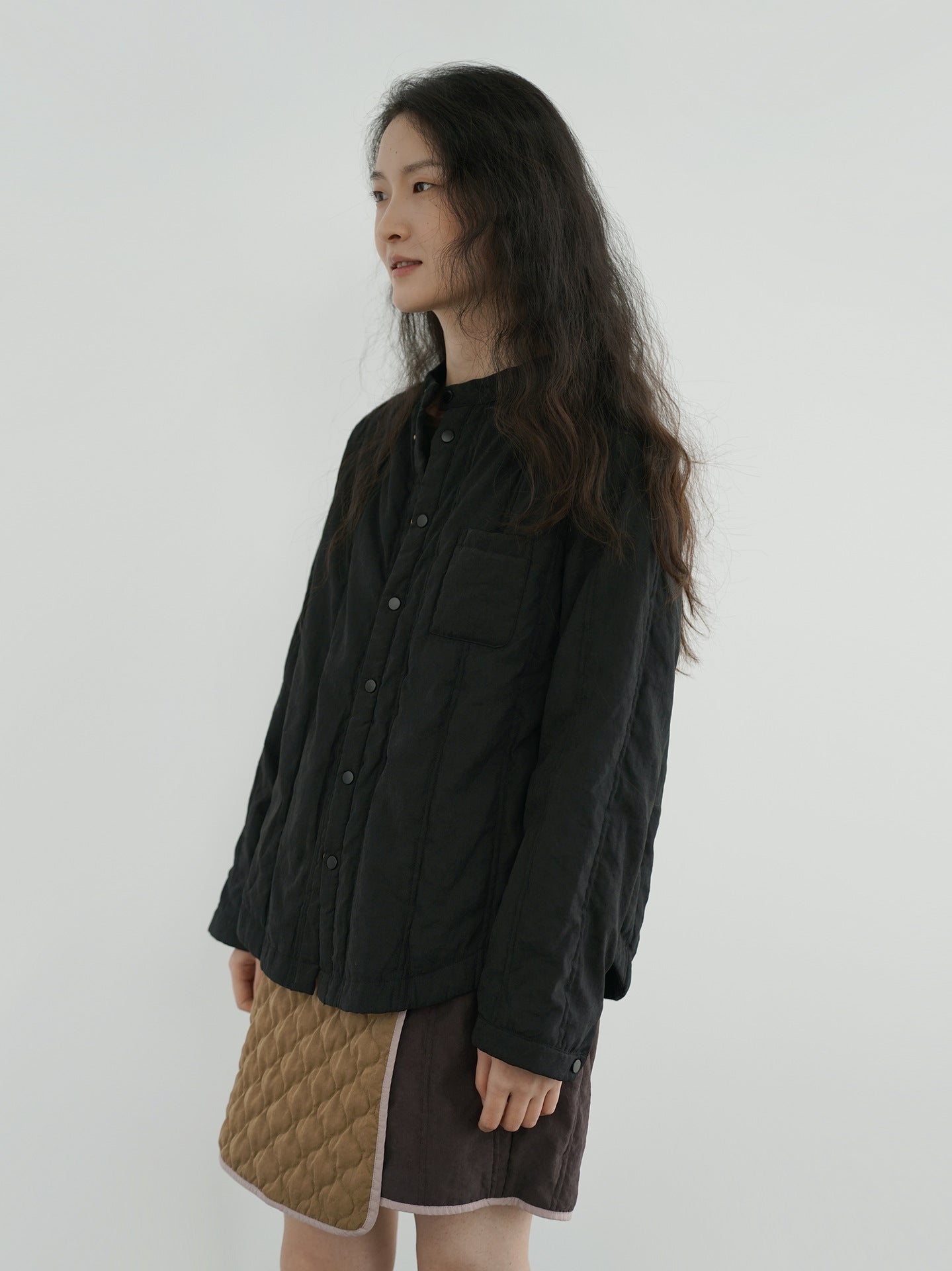 6色展開★中綿バンドカラーシャツ★