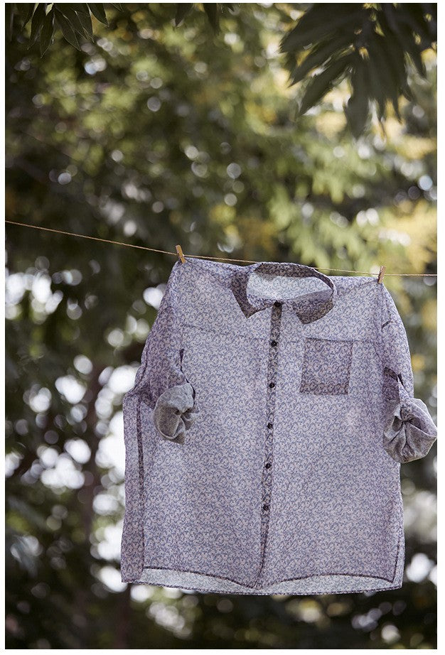 ◇小花柄で品のあるゆったりシルエット ドロップショルダーコットンシルクシャツ◇M/Lサイズ