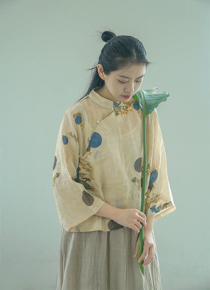 １点のみスペシャルSALE✩◇水彩プリントが美しい ラミーブラウス ◇