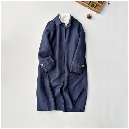2色展開◇リネン100％ ドロップショルダー ベルテッド ワークコート◇M/Lサイズ