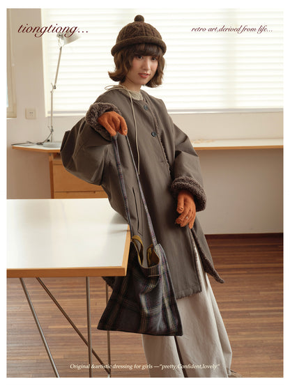 △裏地はたっぷりボアで暖か ドロップショルダーゆったり  ノーカラーコート△