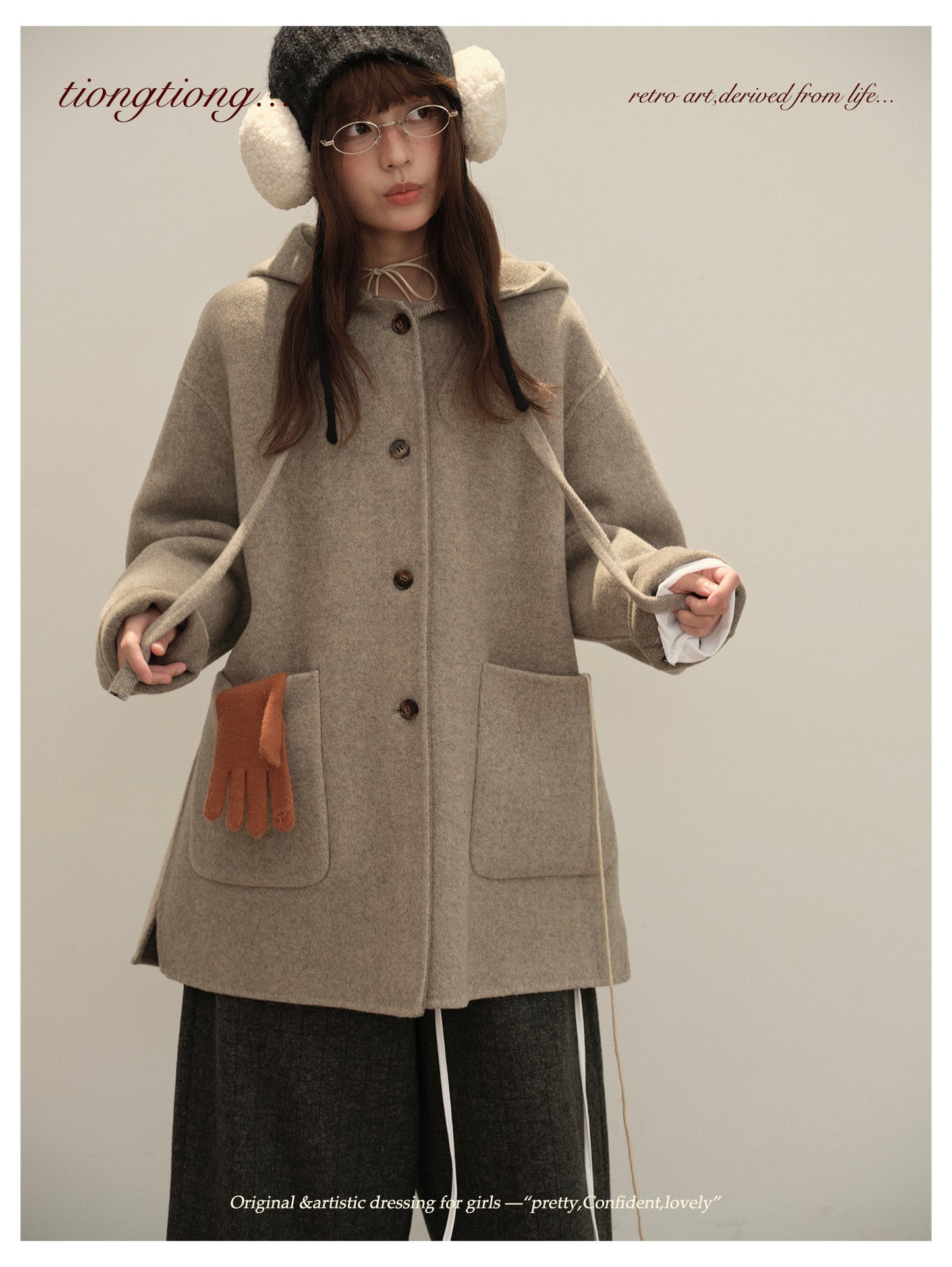 3色展開◇ダブルフェイス カシミア×メリノウールで暖かドロップショルダーゆったり フーディーコート◇