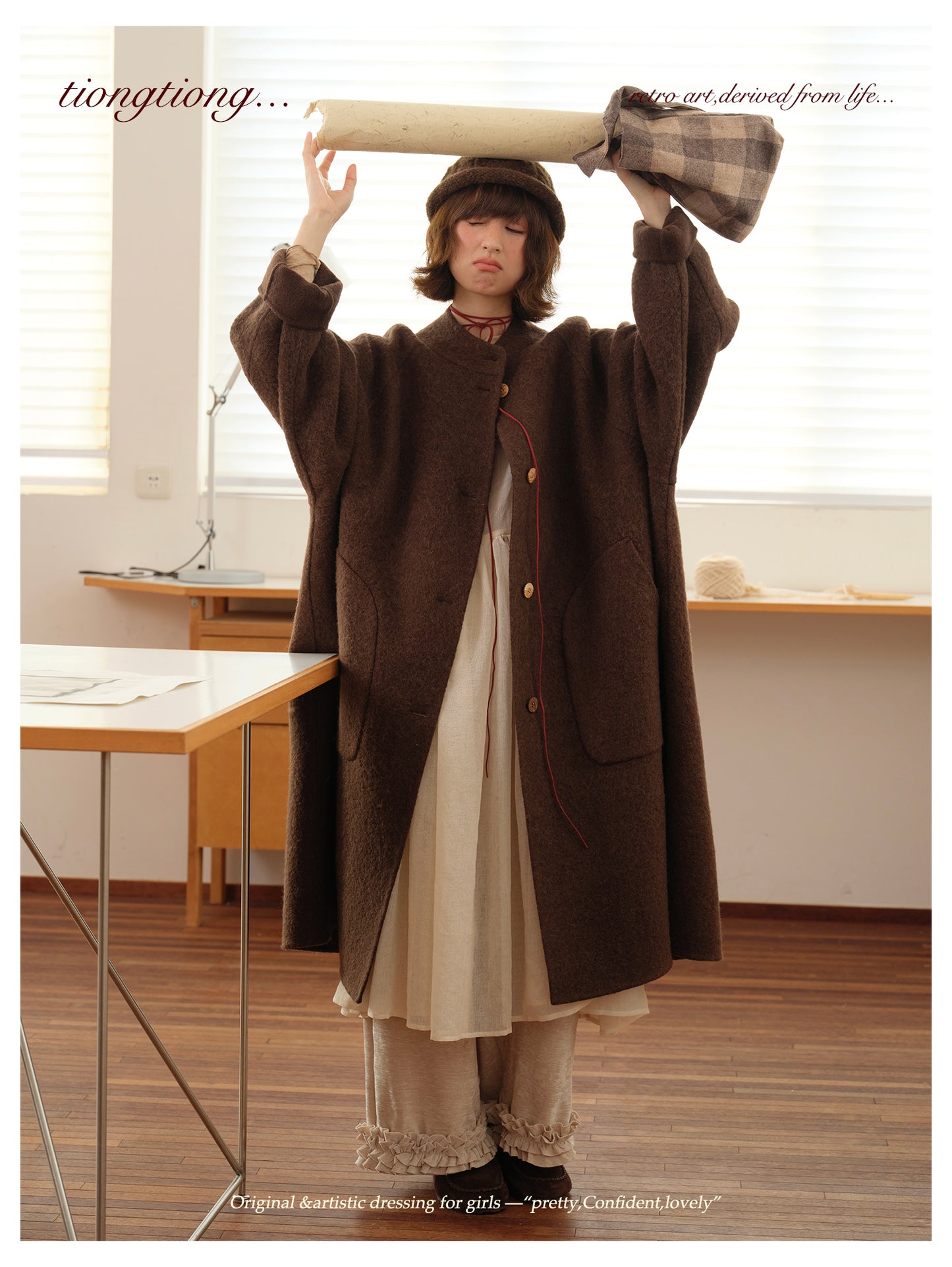 ◇ダブルフェイスウールで暖か ラグランスリーブゆったり コート◇