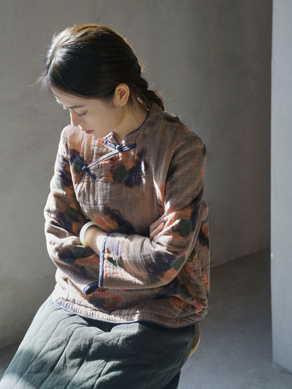 3色展開◇美しいオリエンタルプリント コットン中綿入りで保温性もある◇総柄ジャケット◇
