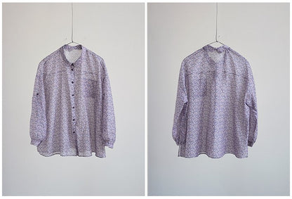 ◇小花柄で品のあるゆったりシルエット ドロップショルダーコットンシルクシャツ◇M/Lサイズ