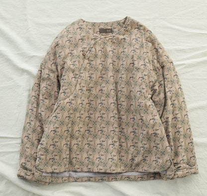 2色展開◇美しい小花柄プリント コットン中綿入りで保温性もある◇ドロップショルダーオリエンタル プルオーバー◇