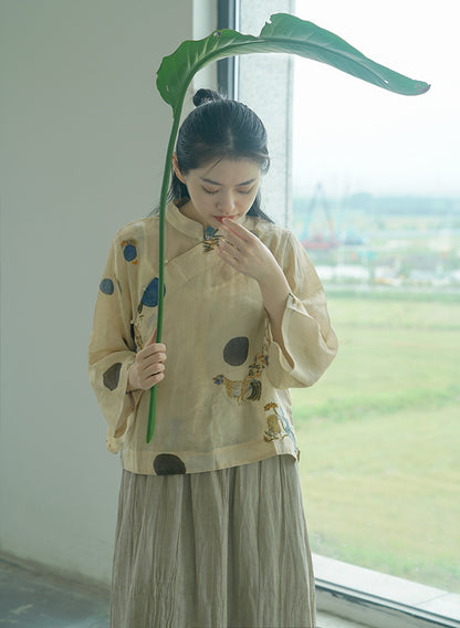 １点のみスペシャルSALE✩◇水彩プリントが美しい ラミーブラウス ◇