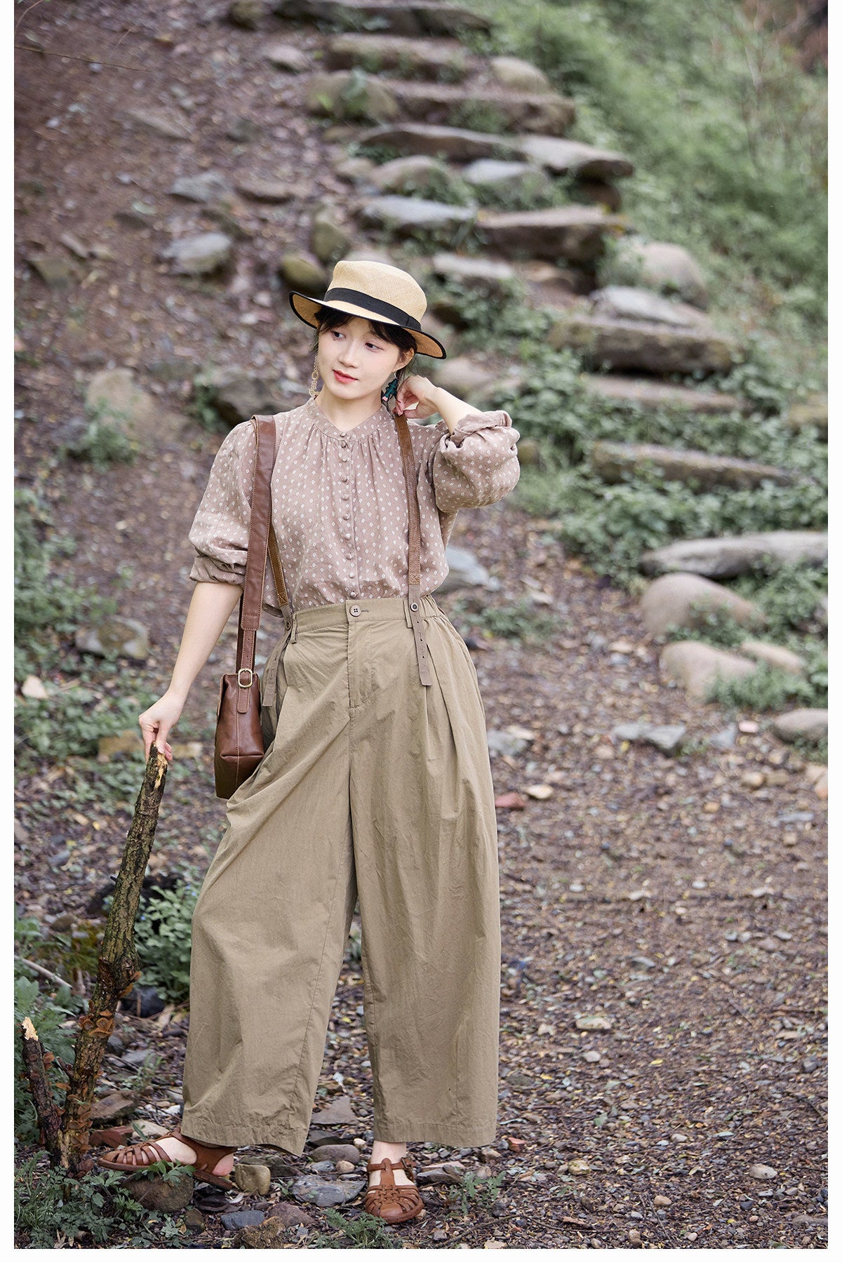 ◇コットン  サスペンダー付きフルレングスワイド イージーパンツ◇S/M/L