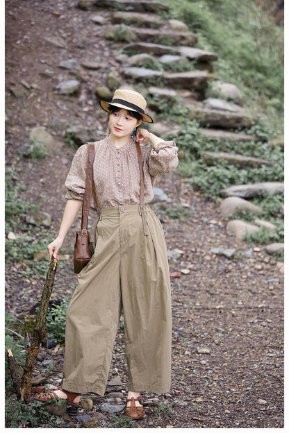 ◇コットン  サスペンダー付きフルレングスワイド イージーパンツ◇S/M/L