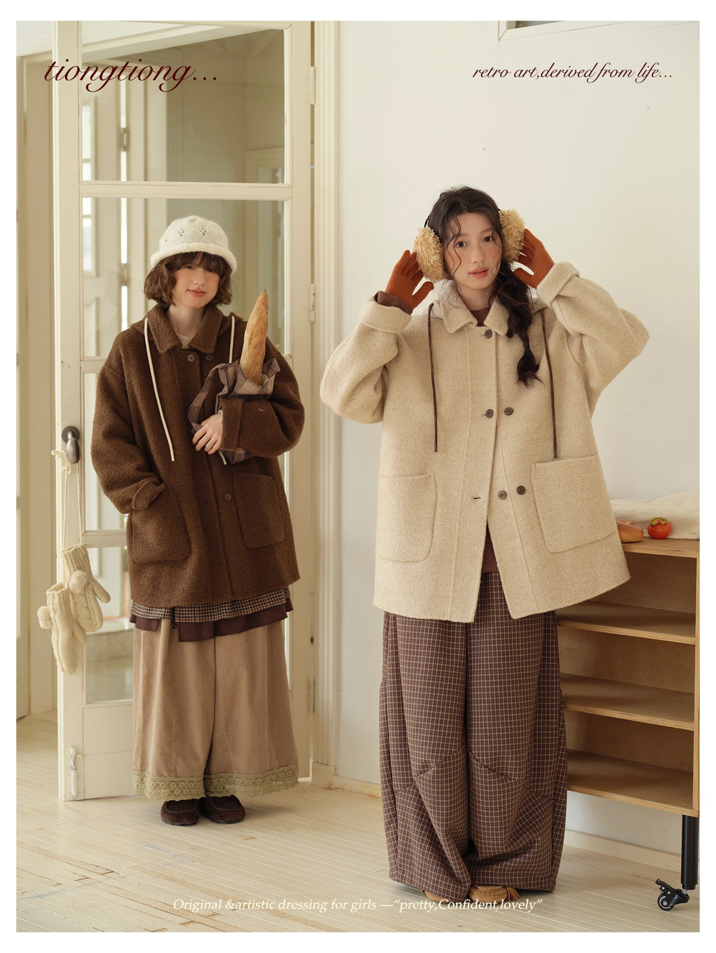 ２色展開◇ダブルフェイスウールで暖かドロップショルダーゆったり ショートコート◇