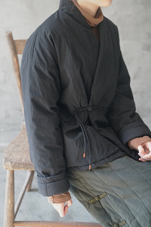 ３色展開◇中綿 ゆったりシルエット ドロップショルダー オリエンタル ノーカラージャケット◇