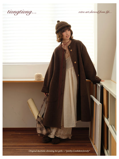 ◇ダブルフェイスウールで暖か ラグランスリーブゆったり コート◇