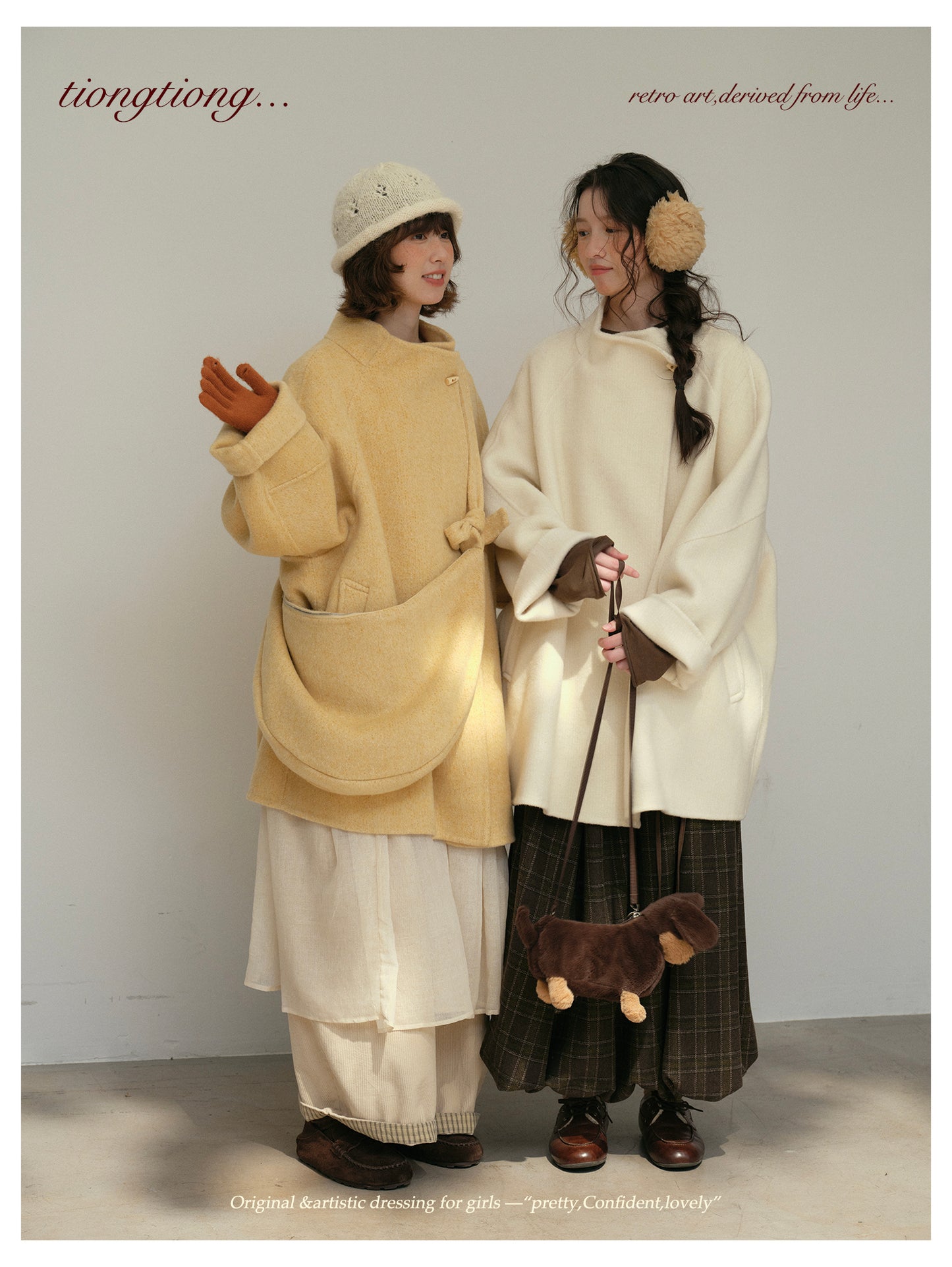 3色展開◇ダブルフェイス ウール×キャメルウールで暖かドロップショルダーゆったりコート◇バッグ付き