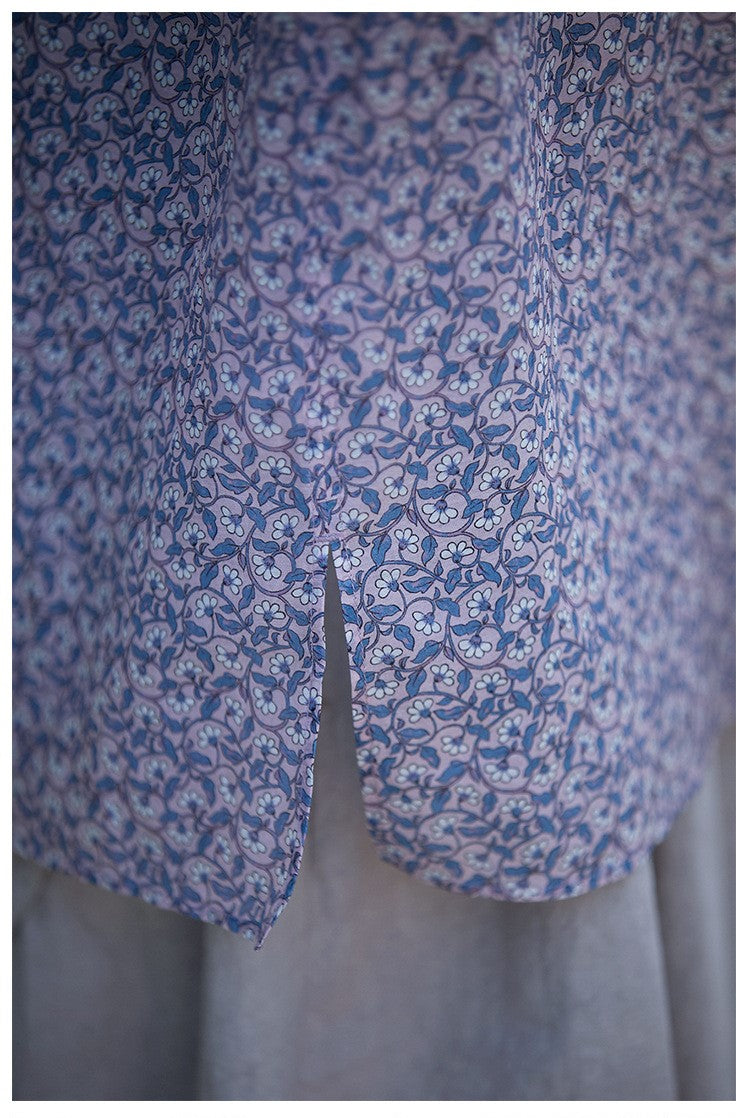 ◇小花柄で品のあるゆったりシルエット ドロップショルダーコットンシルクシャツ◇M/Lサイズ