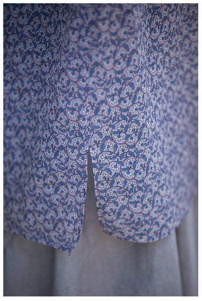 ◇小花柄で品のあるゆったりシルエット ドロップショルダーコットンシルクシャツ◇M/Lサイズ