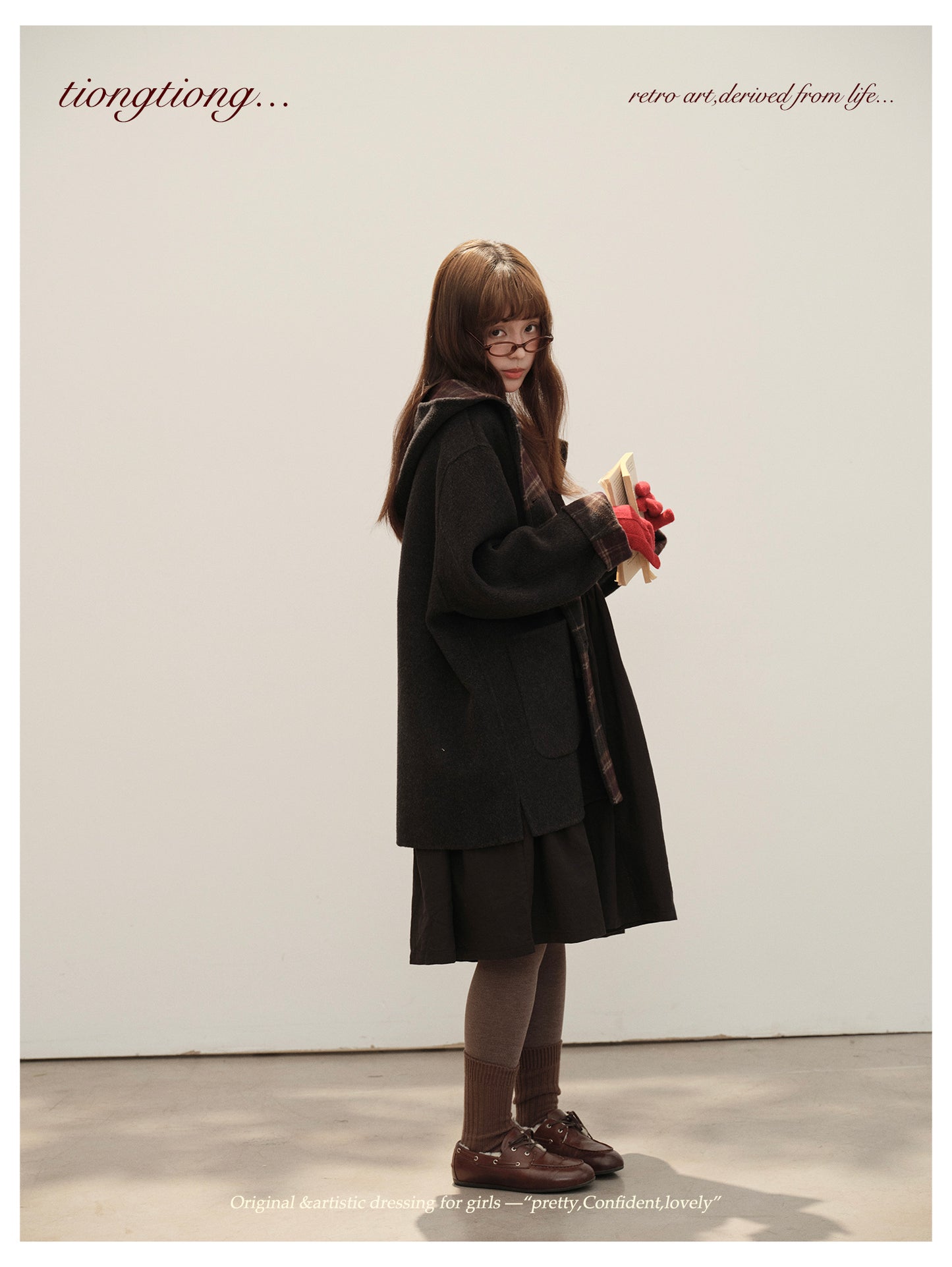 3色展開◇ダブルフェイス カシミア×メリノウールで暖かドロップショルダーゆったり フーディーコート◇