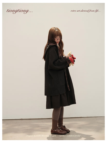 3色展開◇ダブルフェイス カシミア×メリノウールで暖かドロップショルダーゆったり フーディーコート◇