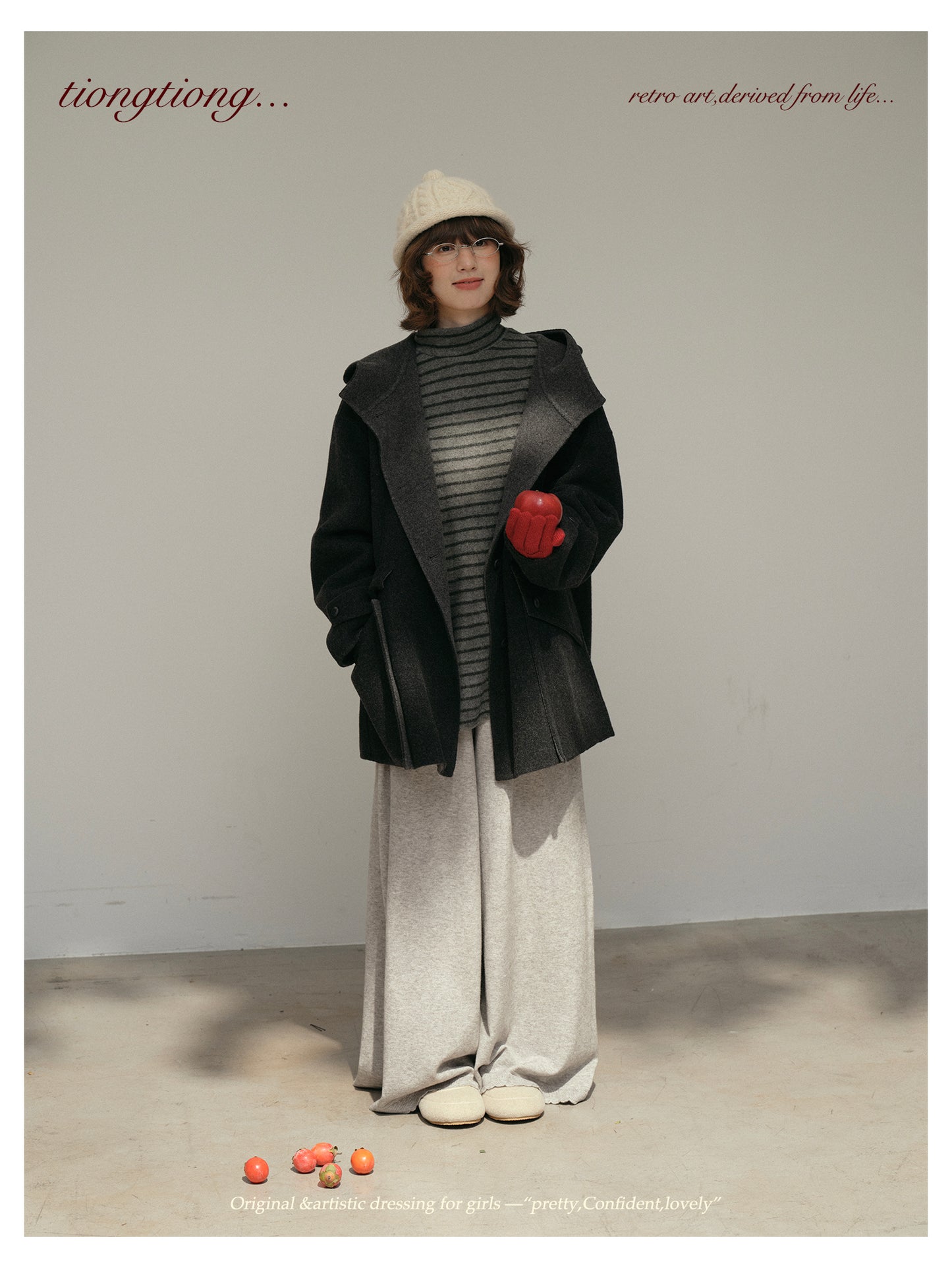 ２色展開◇ダブルフェイスウール×ヤク×シルクで暖かドロップショルダーゆったり フーディーコート◇