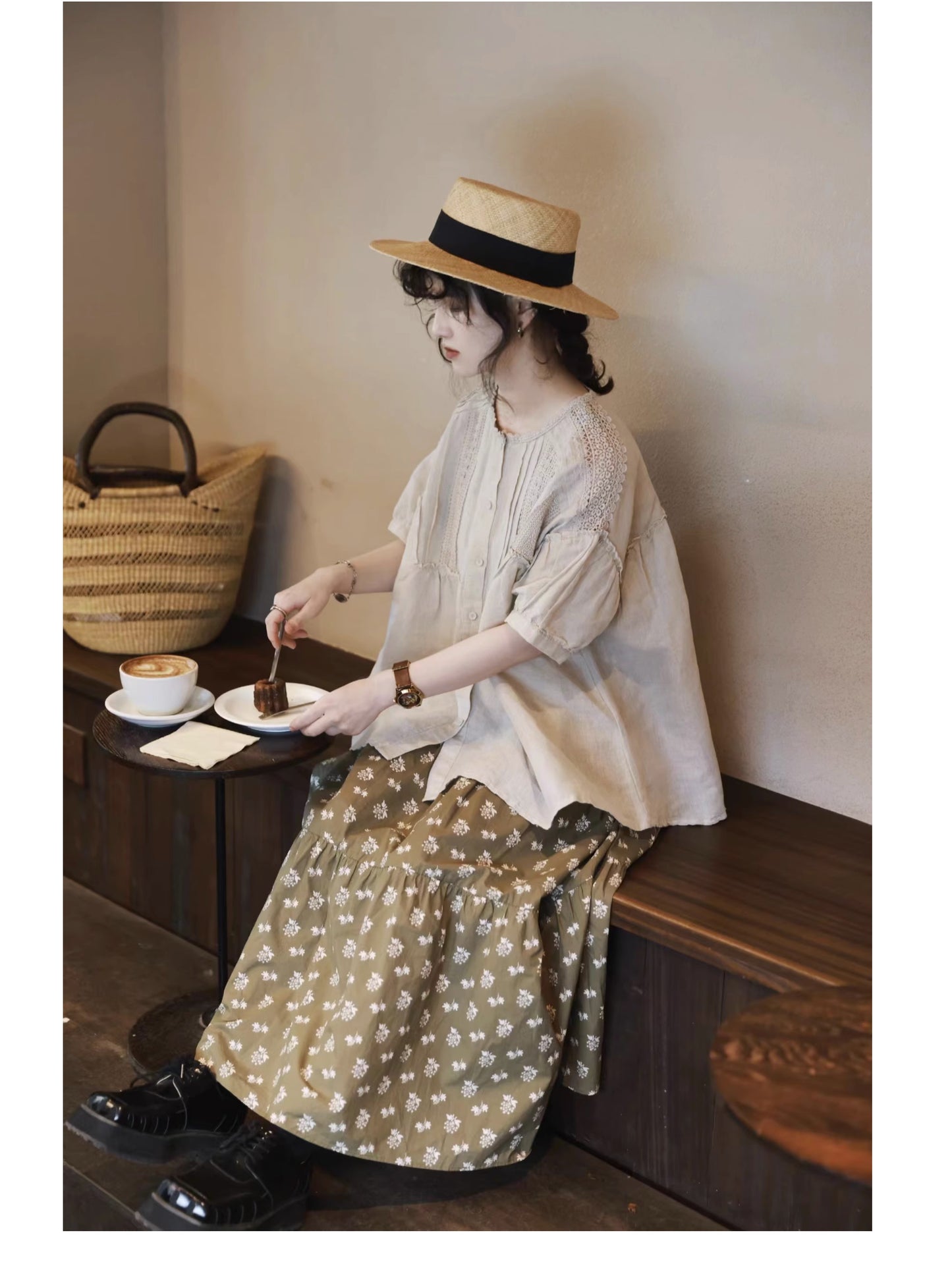 ☆レース×フリル装飾でコーデの主役に☆リネン ギャザー半袖 ブラウス☆