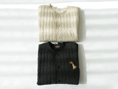 2色展開★フリル装飾付きゆったりドロップショルダー中綿バンドカラーシャツ★