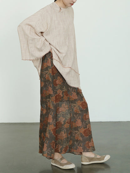 ◇切りっぱなしフリンジデザイン ストライプパターン プルオーバー◇