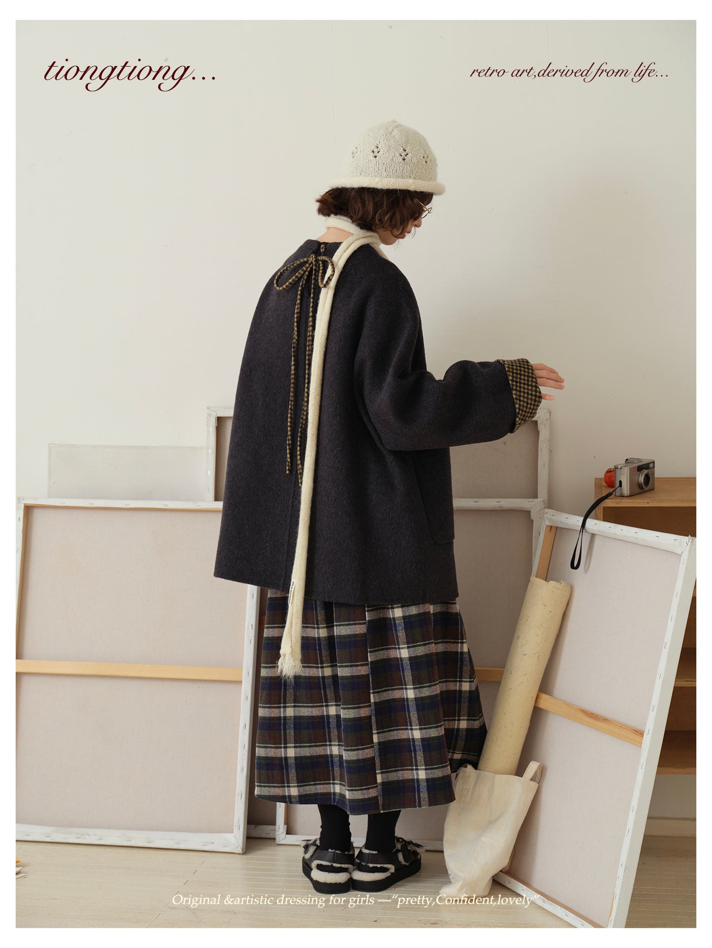 △ダブルフェイスウール×キャメルで暖か ドロップショルダーゆったり  ノーカラーコート△