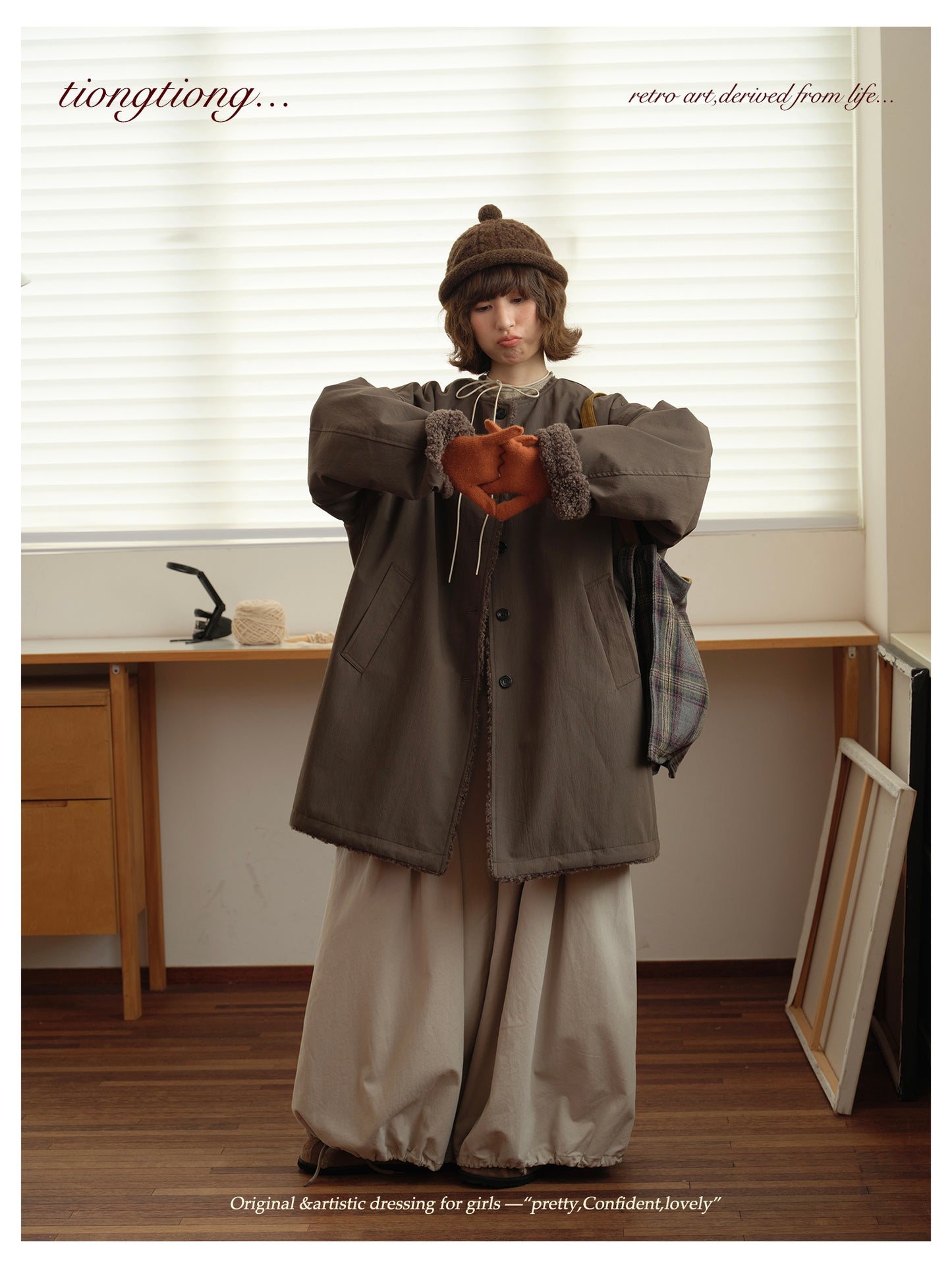 △裏地はたっぷりボアで暖か ドロップショルダーゆったり  ノーカラーコート△