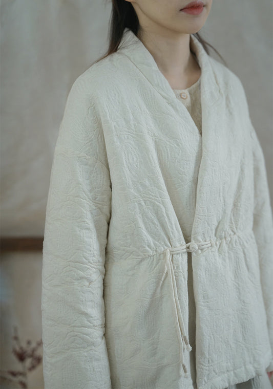 ◇ジャガードコットン中綿ノーカラージャケット◇